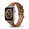 Apple Watch with brown leather band strap and fitness tracking display