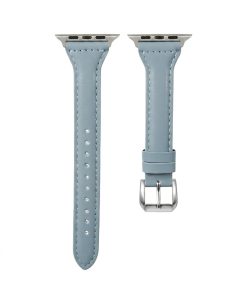 Haze blue leather Apple Watch band with silver buckle connector hardware