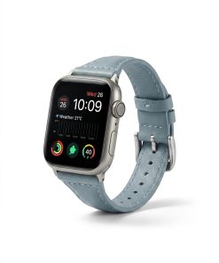 Apple Watch with haze blue leather strap band, 38-49mm compatible smartwatch