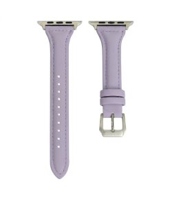 Lavender leather Apple Watch band with silver buckle clasp for 38-49mm models