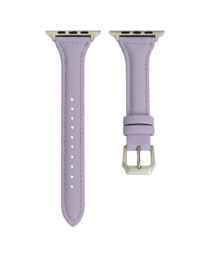 Lavender leather Apple Watch band with silver buckle clasp for 38-49mm models
