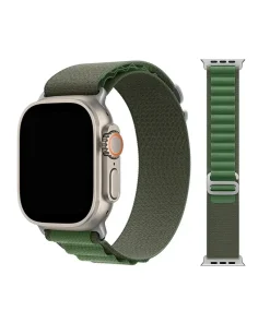Green alpine loop fabric band for Apple Watch with titanium connector
