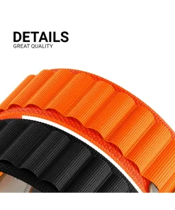 Alpine Loop orange and black ribbed fabric strap with quality construction details
