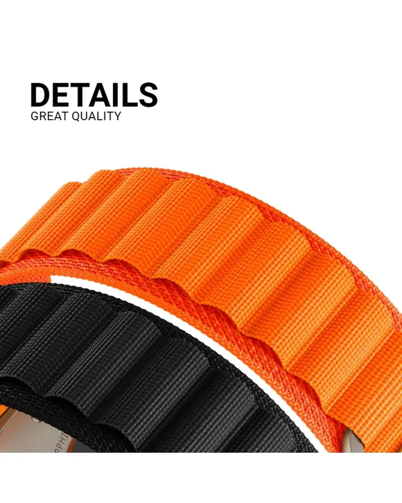 Alpine Loop orange and black ribbed fabric strap with quality construction details
