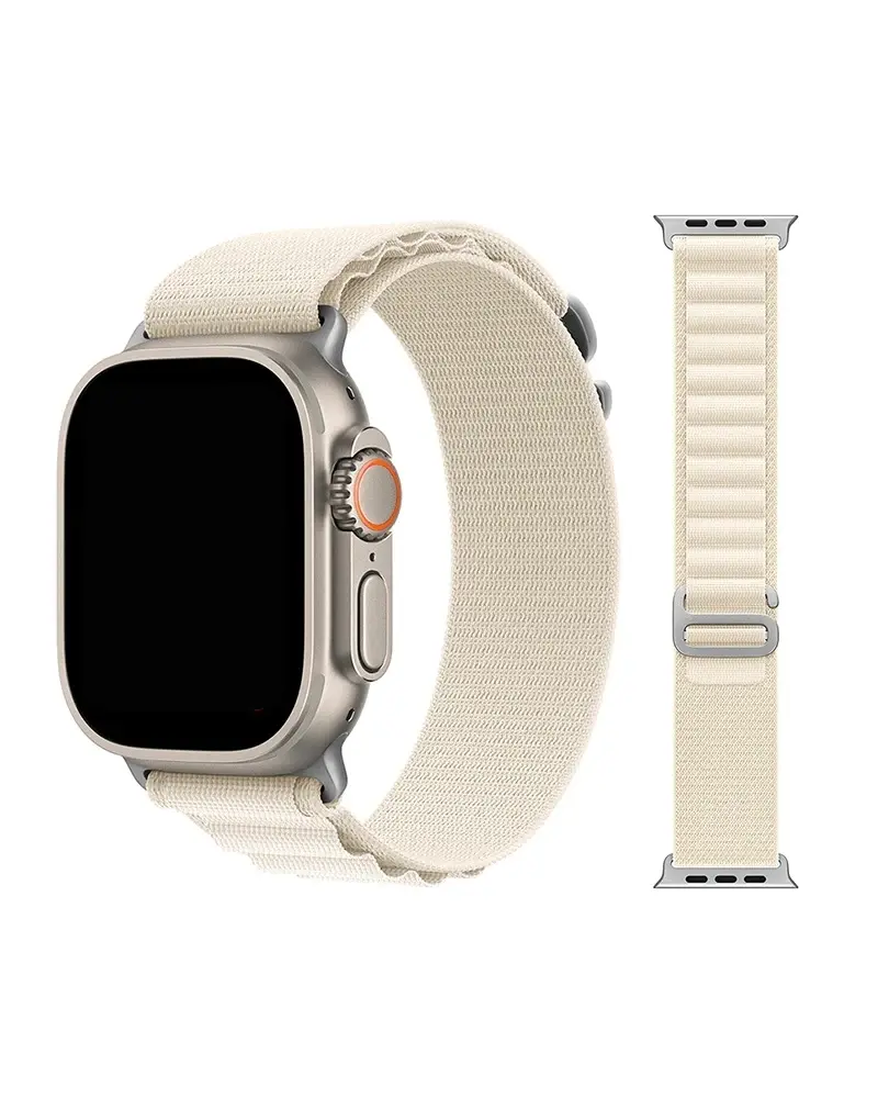 Cream Alpine Loop band for Apple Watch with adjustable fabric strap