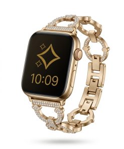 Gold diamond smartwatch band bracelet with chain link design