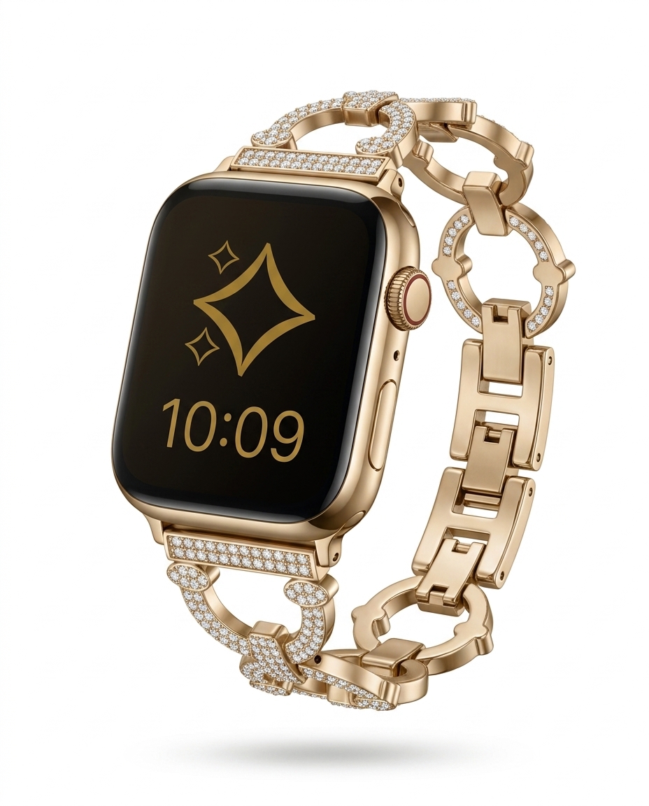 Gold diamond smartwatch band bracelet with chain link design