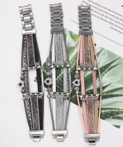 Black sparkly boho wrap bracelet with metal accents and adjustable clasp