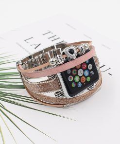 Pink glitter wrap bracelet with heart charm for smartwatch bands
