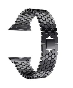 Black metal beaded smartwatch band with connector lugs