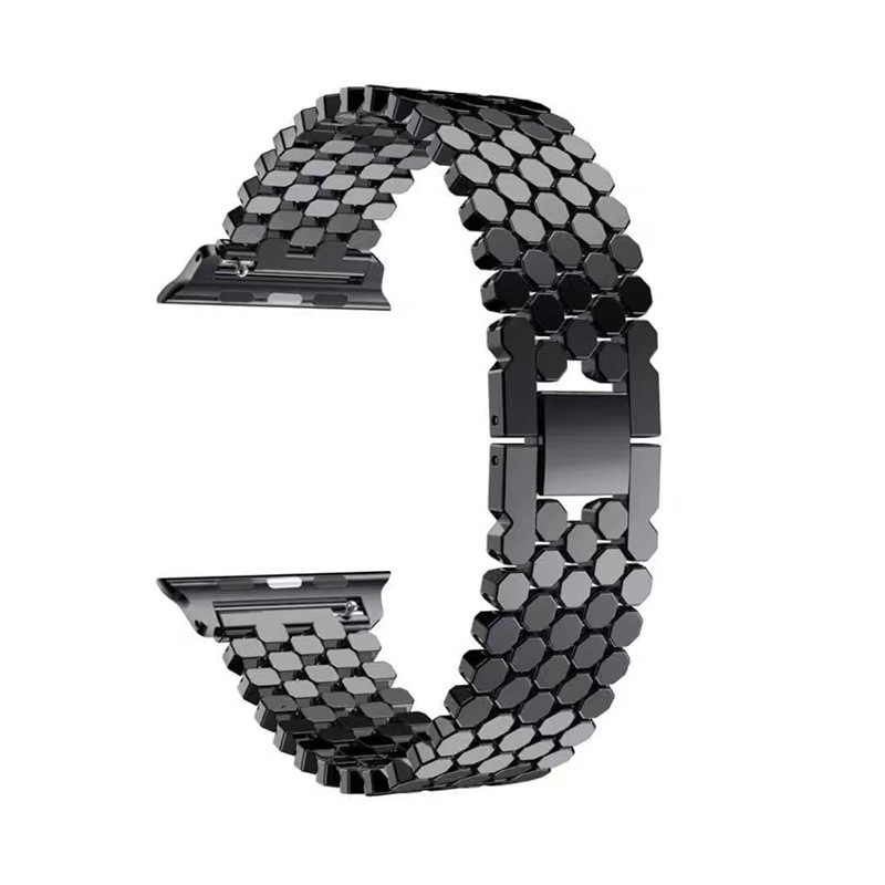 Black metal beaded smartwatch band with connector lugs