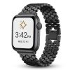 Black metal hexagon band smartwatch with digital display showing time