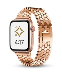 Rose gold metal band smartwatch with hexagonal link bracelet strap