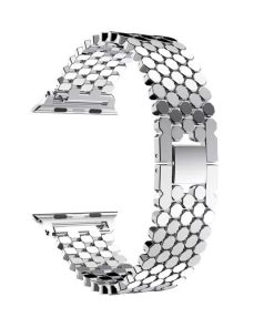 Silver metal link band for Apple Watch with polished stainless steel construction