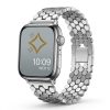 Silver metal smartwatch band with hexagonal link design and butterfly clasp