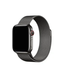 Black stainless steel smartwatch with graphite Milanese loop mesh band