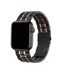 Black stainless steel Apple Watch band with rose gold accents