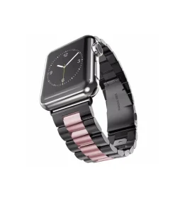 Stainless steel smartwatch with black and rose gold link band