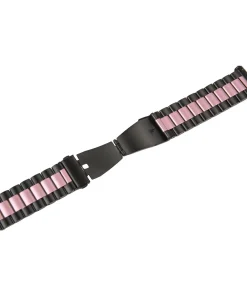 Black and rose pink stainless steel watch band with clasp