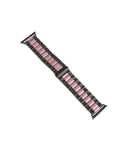 Black and rose pink stainless steel smartwatch band with link bracelet