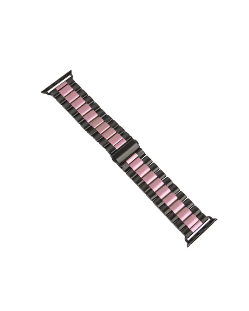 Black and rose pink stainless steel smartwatch band with link bracelet