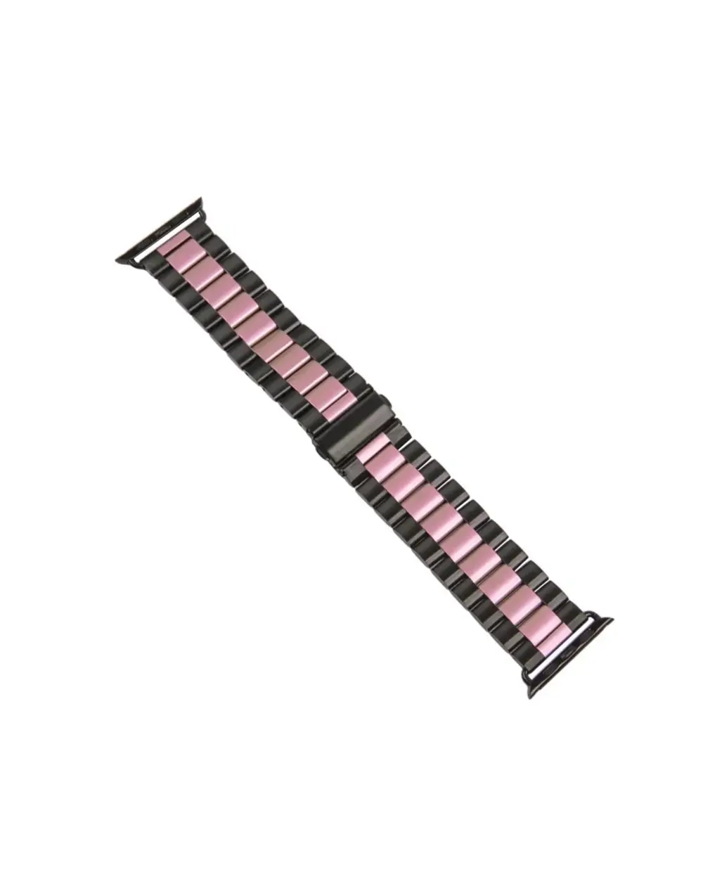 Black and rose pink stainless steel smartwatch band with link bracelet