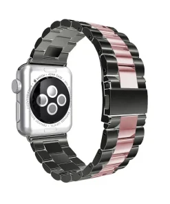 Stainless steel Apple Watch band black rose gold pink striped metal