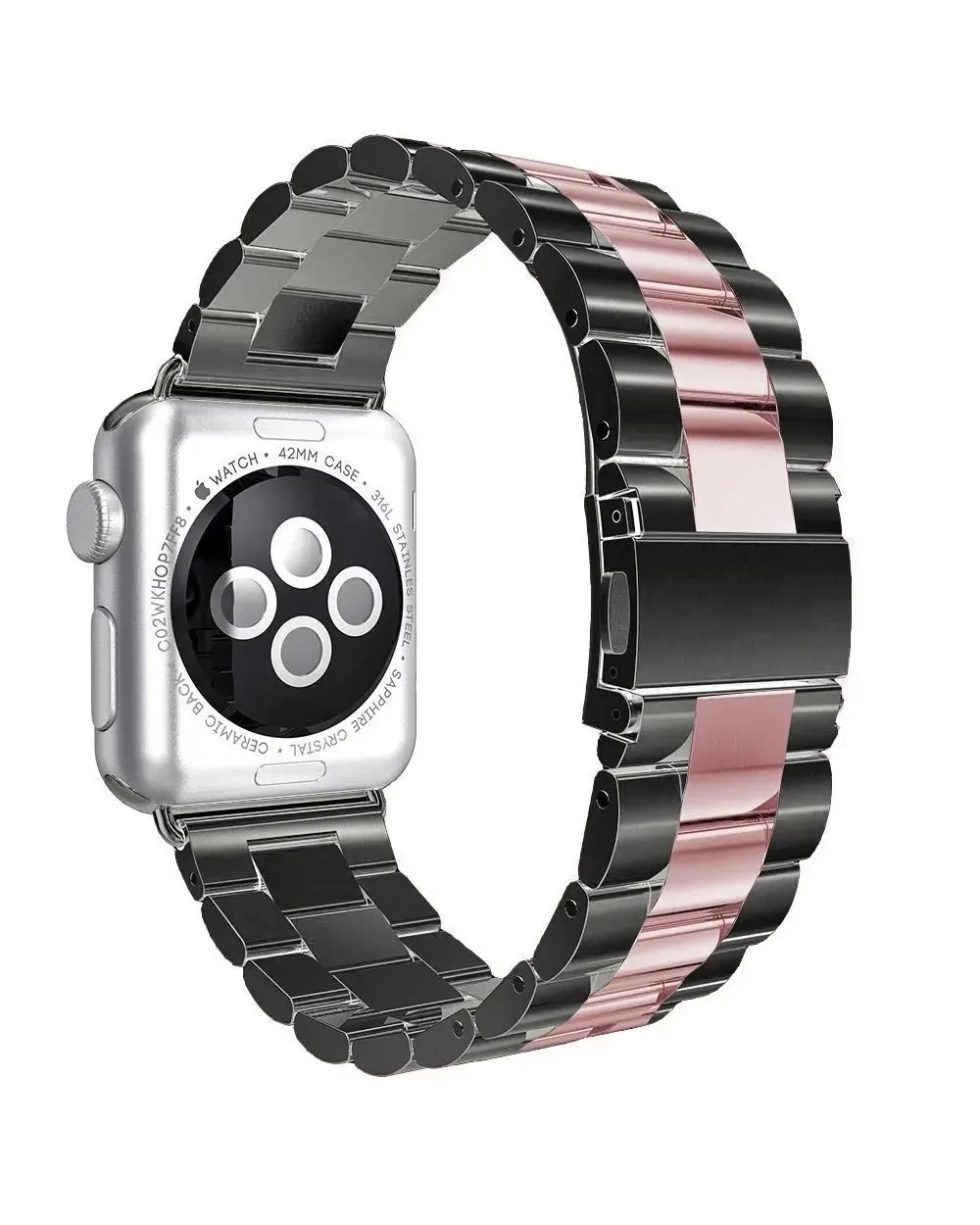 Stainless steel Apple Watch band black rose gold pink striped metal