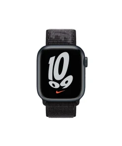 Apple Watch Nike black Sport Loop band with digital display showing time