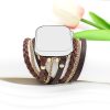 Brown leather boho wrap smartwatch band with gold chain accents
