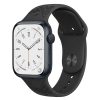 Apple Watch with black butterfly sport band and white dial display