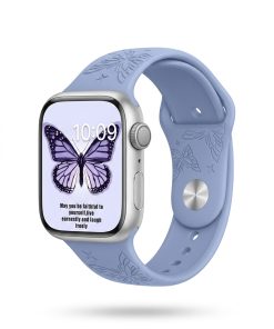 Apple Watch with butterfly design blue sport band and silver aluminum case