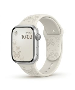 Apple Watch silver aluminum butterfly sport band starlight with time display