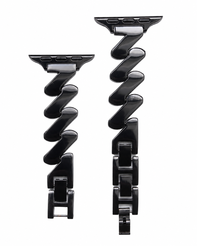Black steel link band for smartwatch with magnetic closure and connector