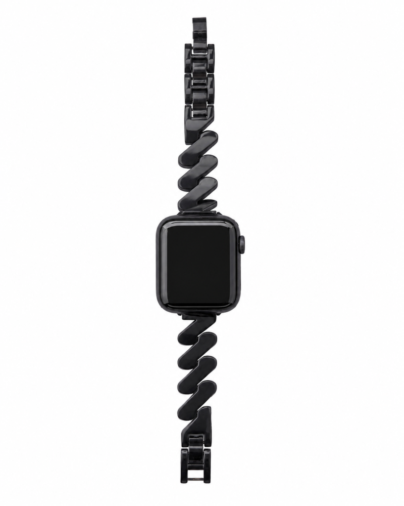 Black coiled steel band strap for Apple Watch smartwatch accessory