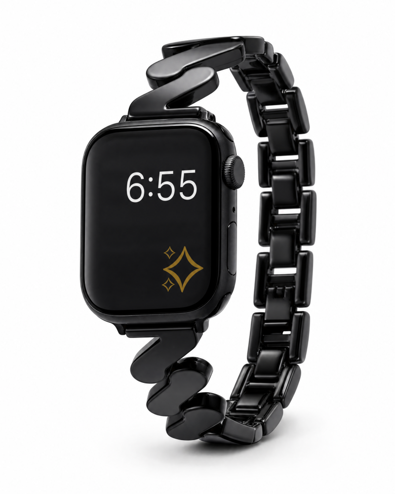 Black stainless steel smartwatch band with chunky chain link design