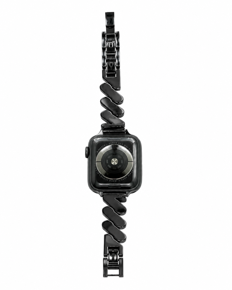 Black twisted steel band smartwatch with adjustable chain link bracelet strap