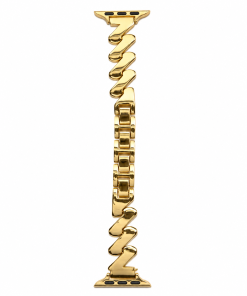 Gold zigzag Apple Watch band with stainless steel links and connector