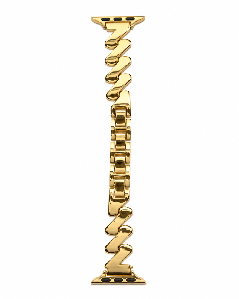 Gold zigzag Apple Watch band with stainless steel links and connector