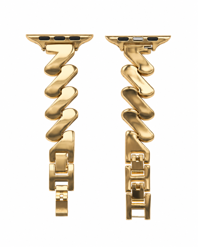 Gold stainless steel Apple Watch band with decorative zipper design