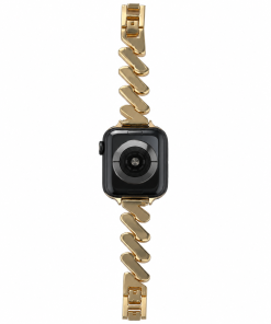Black smartwatch with gold chain link band, modern tech accessory