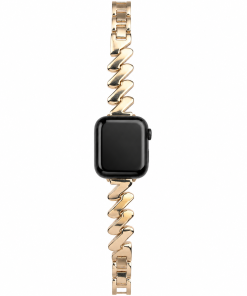 Apple Watch with gold wavy chain band and black case display
