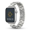 Silver stainless steel smartwatch band with chevron links and clasp