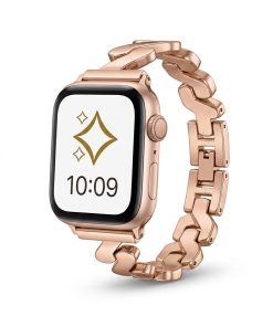 Rose gold smartwatch with chunky chain metal band and square display