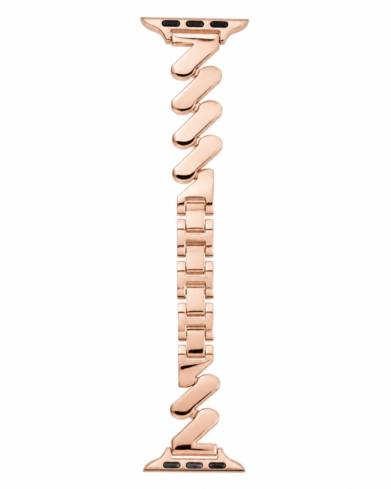 Rose gold stainless steel smartwatch band with scalloped link design