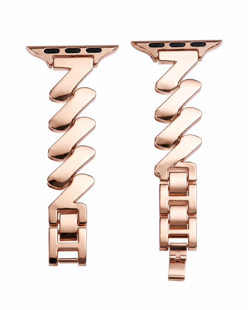 Rose gold stainless steel link band for Apple Watch compatible smartwatch