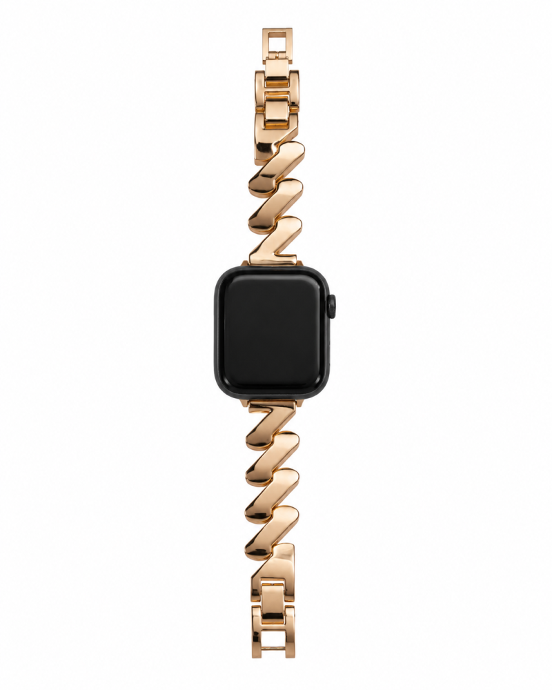 Apple Watch with rose gold lightning bolt chain band and black case