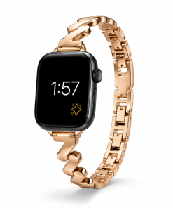 Apple Watch with rose gold stainless steel band and black case face