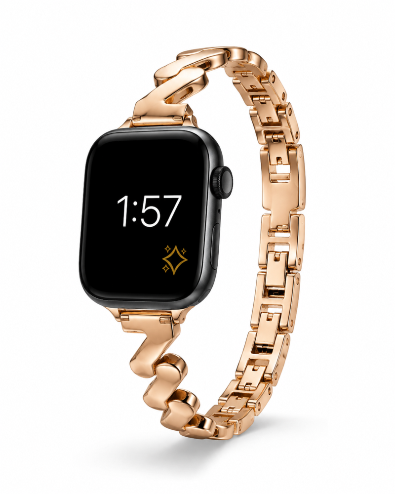 Apple Watch with rose gold stainless steel band and black case face