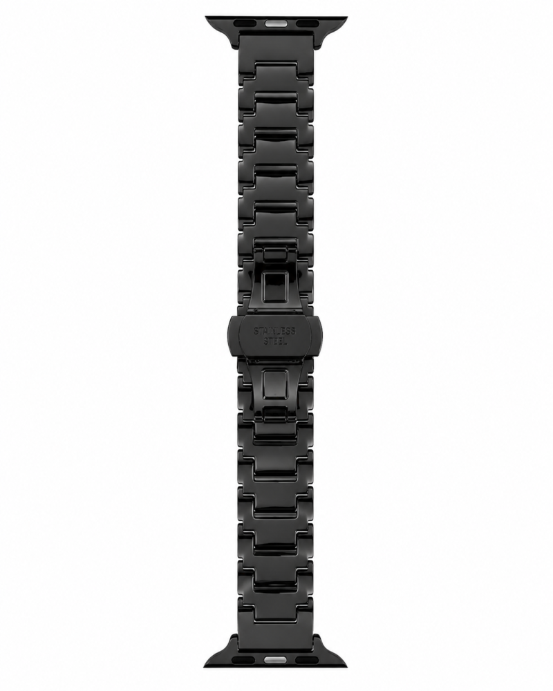 Black stainless steel metal watch band for Apple Watch connector